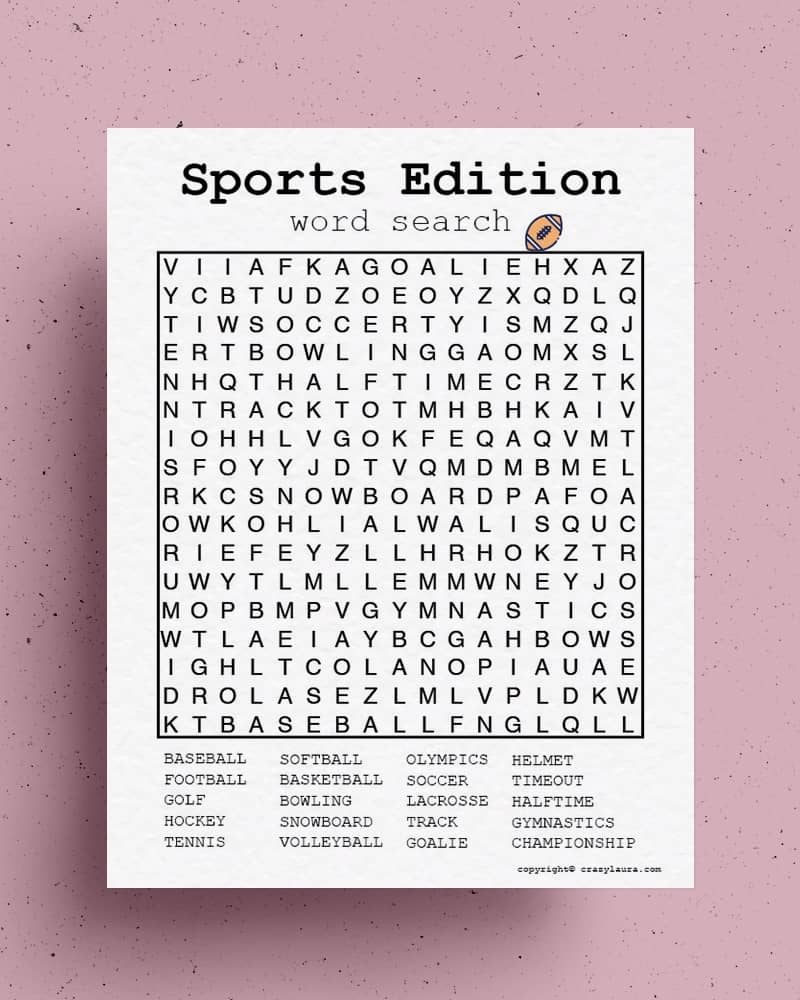 Free Sports Word Search Printable Games To Print Crazy Laura