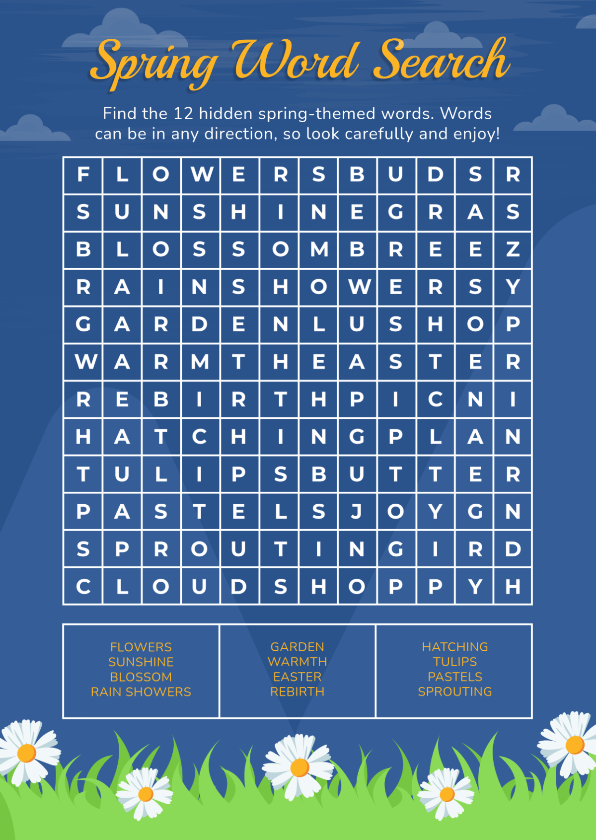 Free Spring Word Search Worksheet Template To Edit Online
