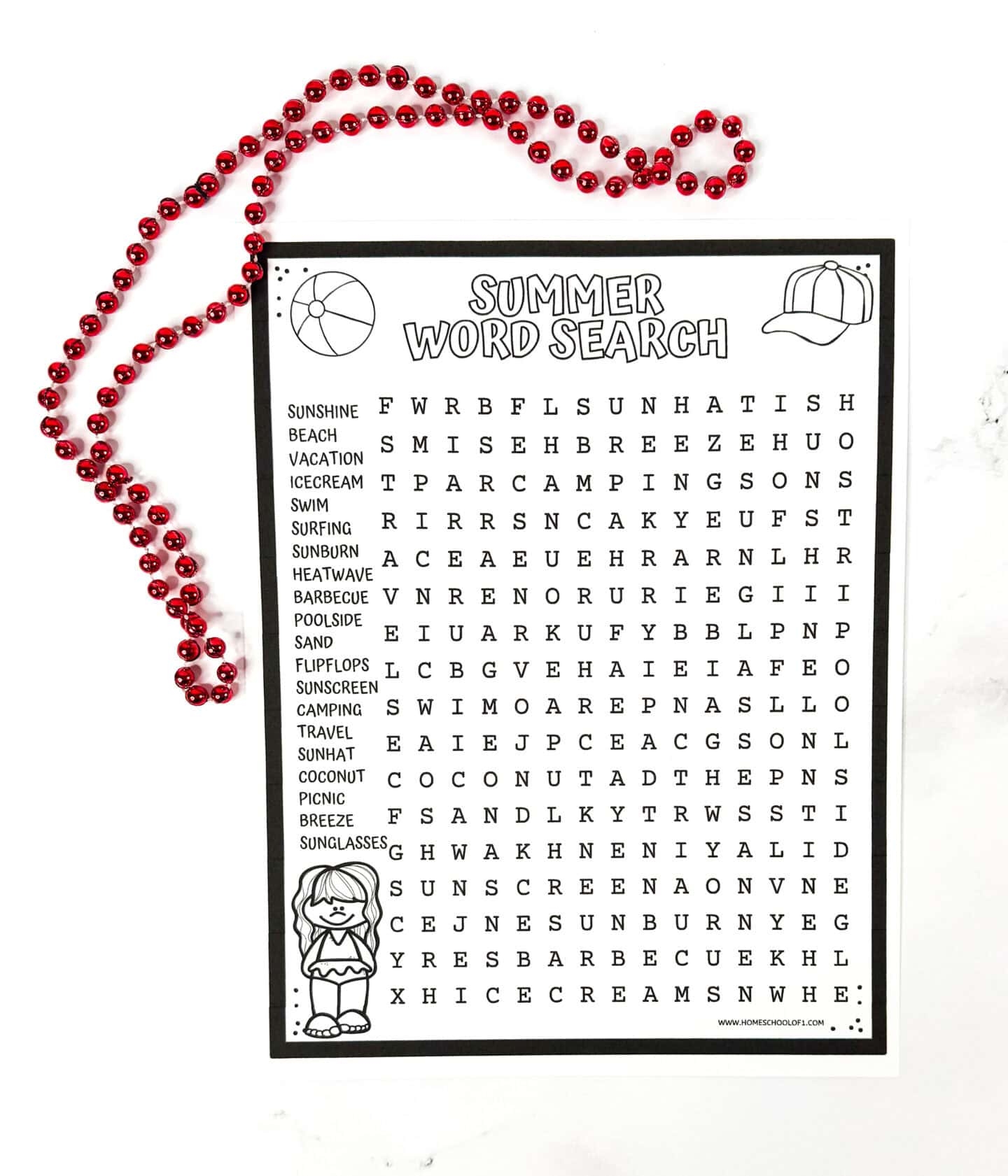 Summer Vacation Word Search Printable
