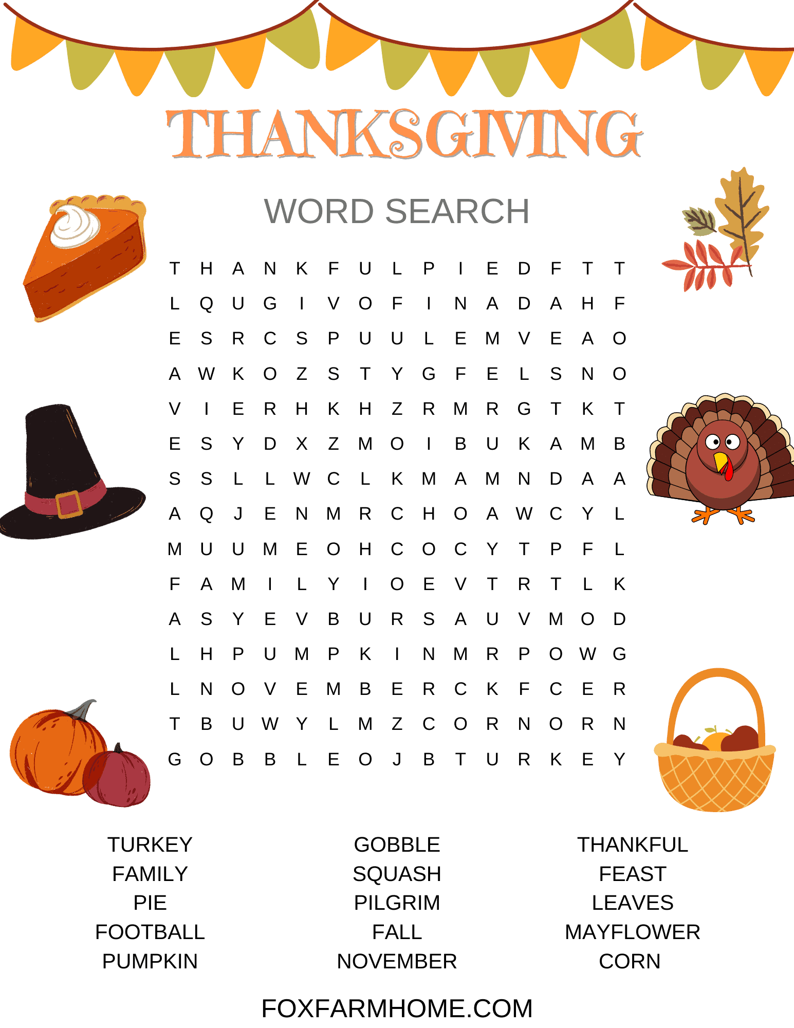 Thanksgiving Word Search Easy Printable
