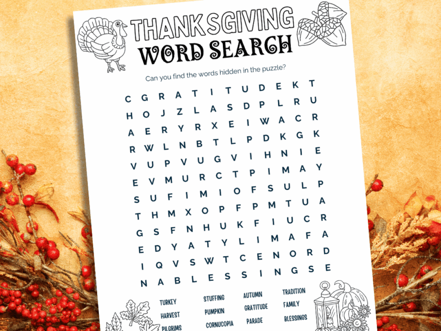 Free Thanksgiving Word Search Printable For Kids The Benson Street