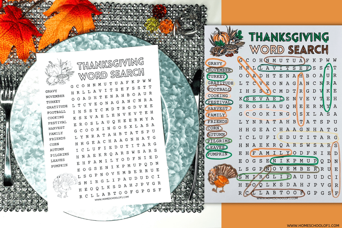 Free Thanksgiving Word Search Printable For Kids