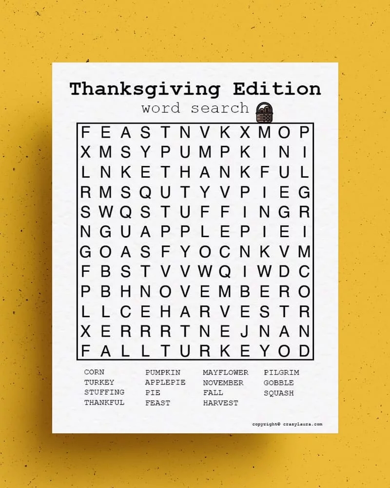 Free Thanksgiving Word Search Printable Game Sheets Crazy Laura