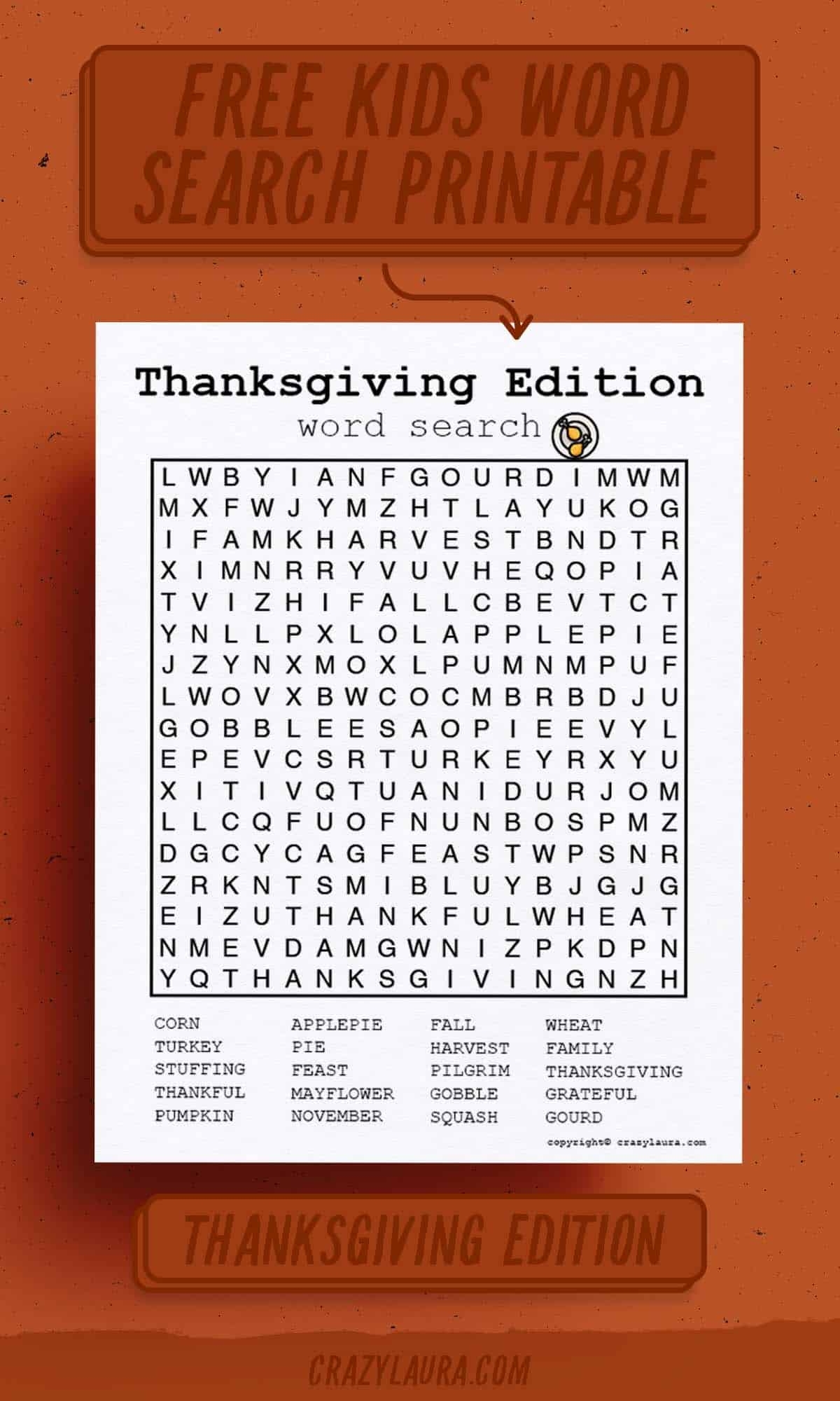 Free Word Search On Thanksgiving Printable