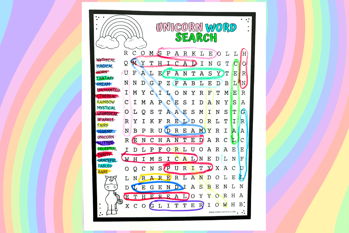 Free Unicorn Word Search Printable For Kids
