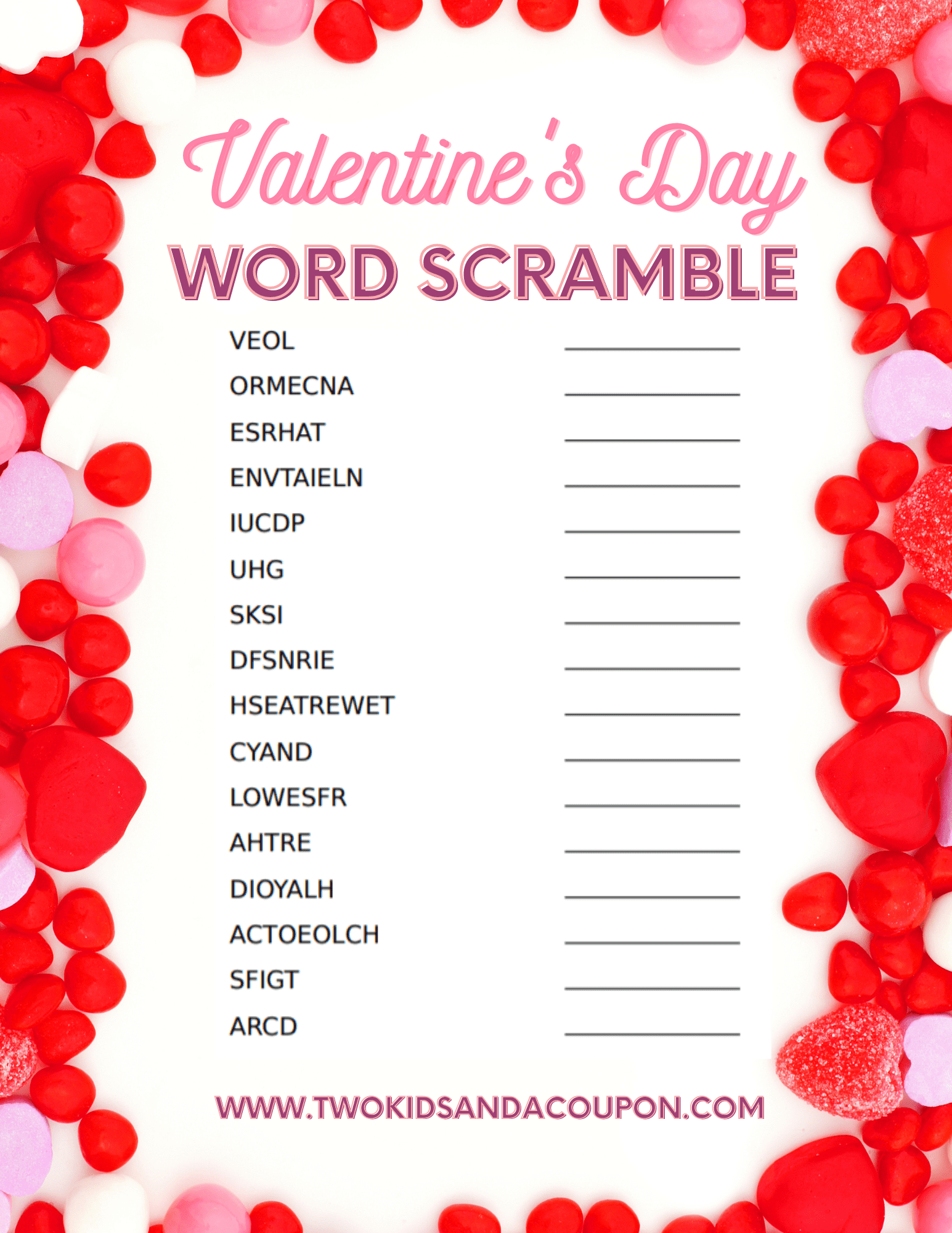 Printable Word Search For Valentines