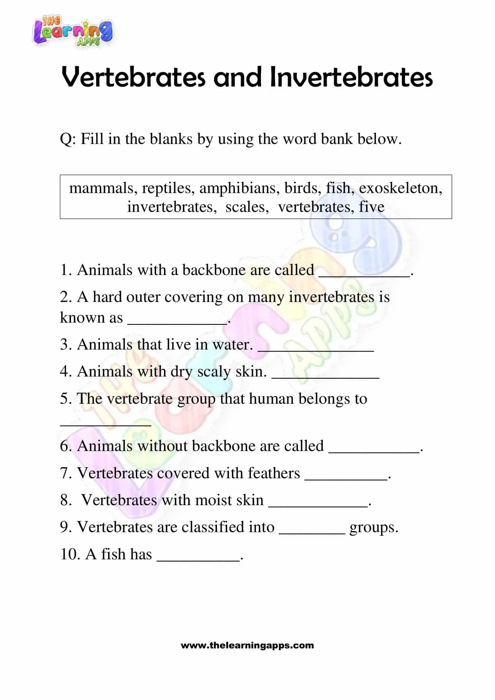 free vertebrates and invertebrates worksheets for grade 3