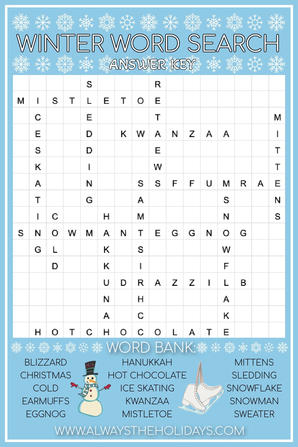 Free Printable Word Search Puzzles About Winter