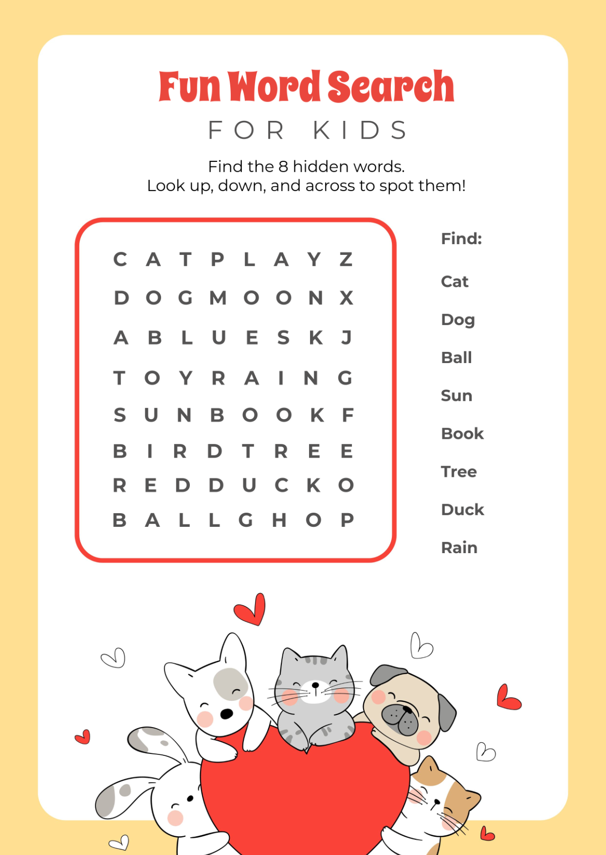 Free Word Search For Kids Template To Edit Online