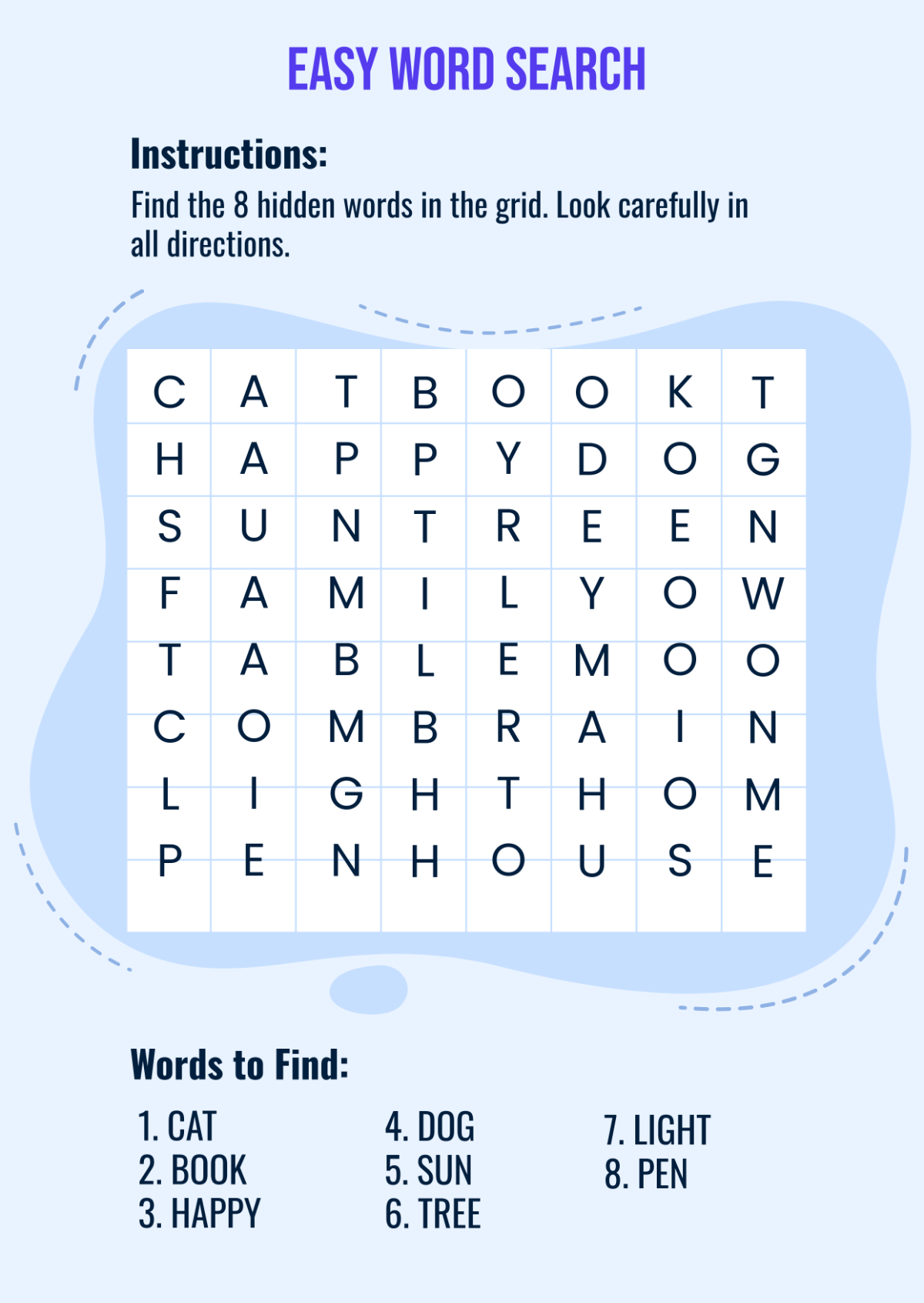 Free Printable Customizable Word Search For Kids