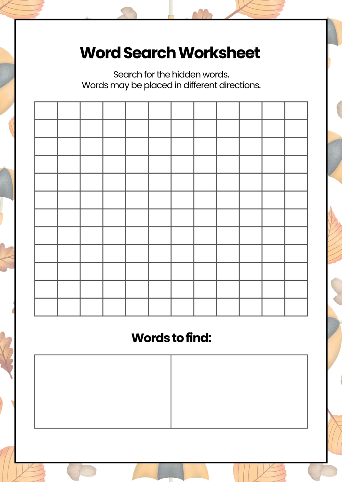 Free Word Search Worksheet Template To Edit Online