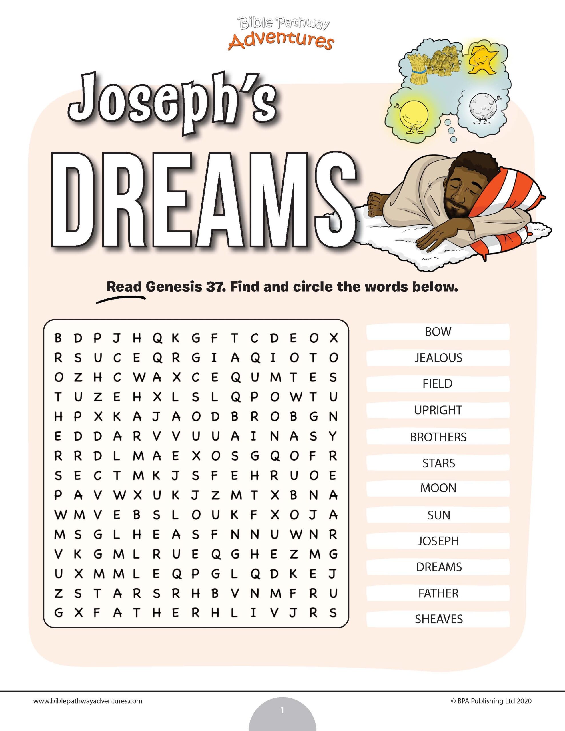 FREEBIE Joseph s Dreams Word Search Puzzle Teaching Resources