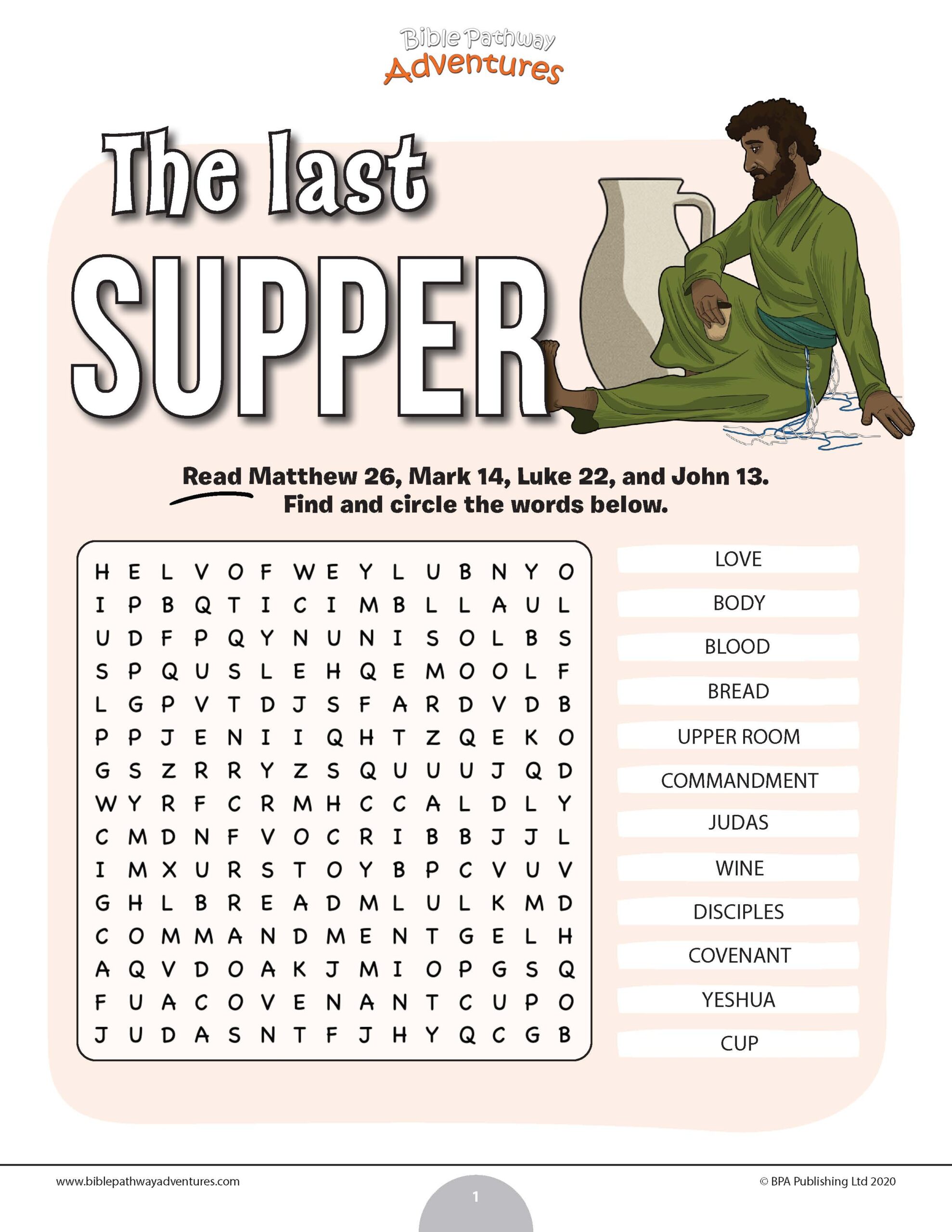 FREEBIE The Last Supper Word Search Puzzle Teaching Resources