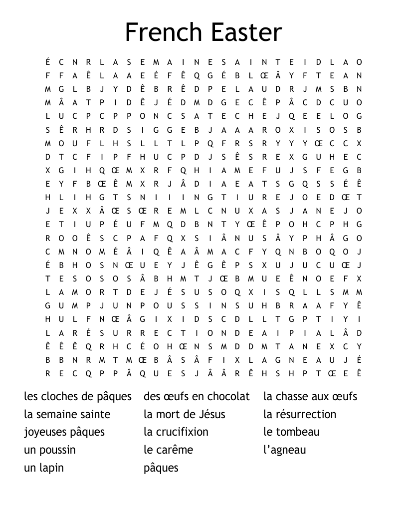 French Easter Word Search WordMint