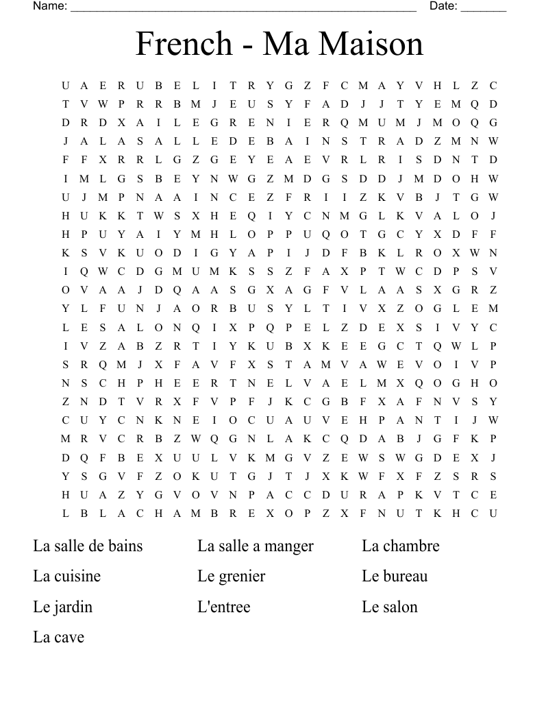 French Ma Maison Word Search WordMint