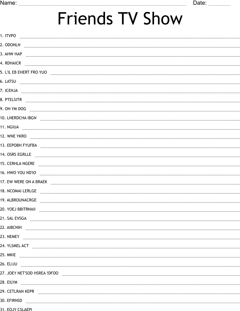 Friends Tv Word Search Printable