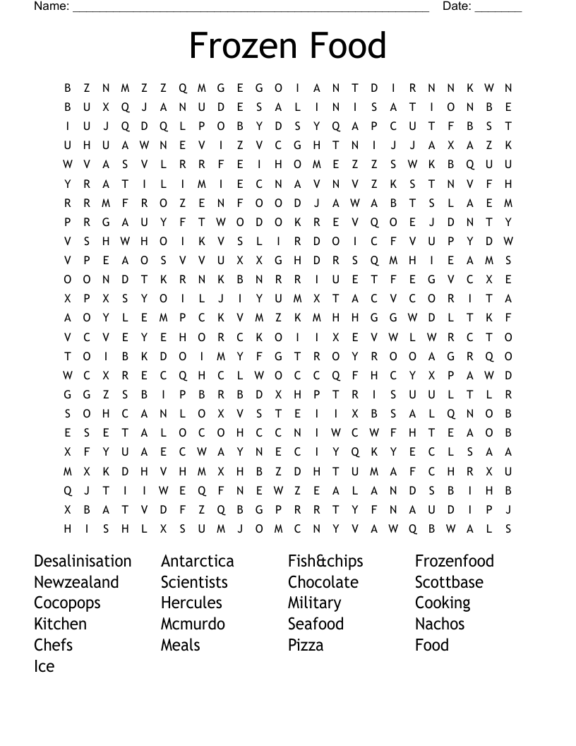 Frozen Food Word Search WordMint