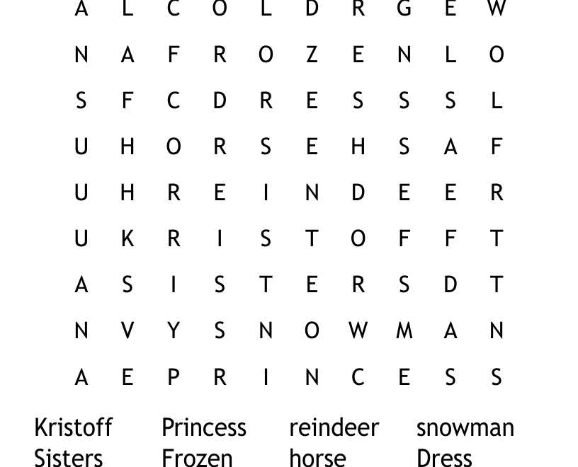 Frozen Word Search WordMint