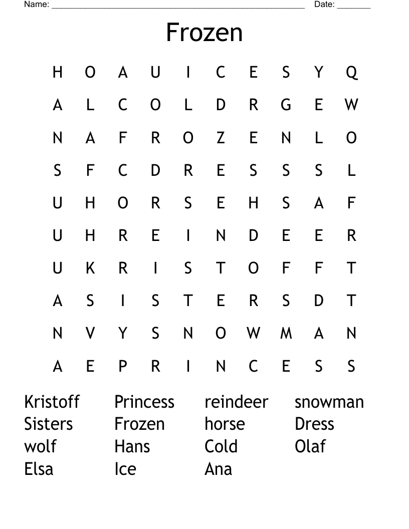 Frozen Word Search WordMint