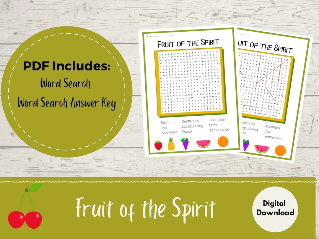 Fruit Of The Spirit Activity Printable Word Search Sunday School Activities Religious Games For Kids Etsy