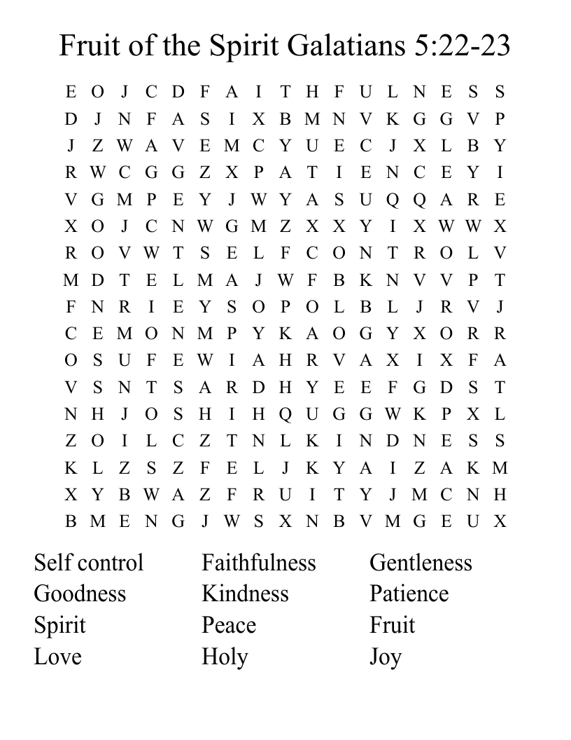 Fruit Of The Spirit Galatians 5 22 23 Word Search WordMint