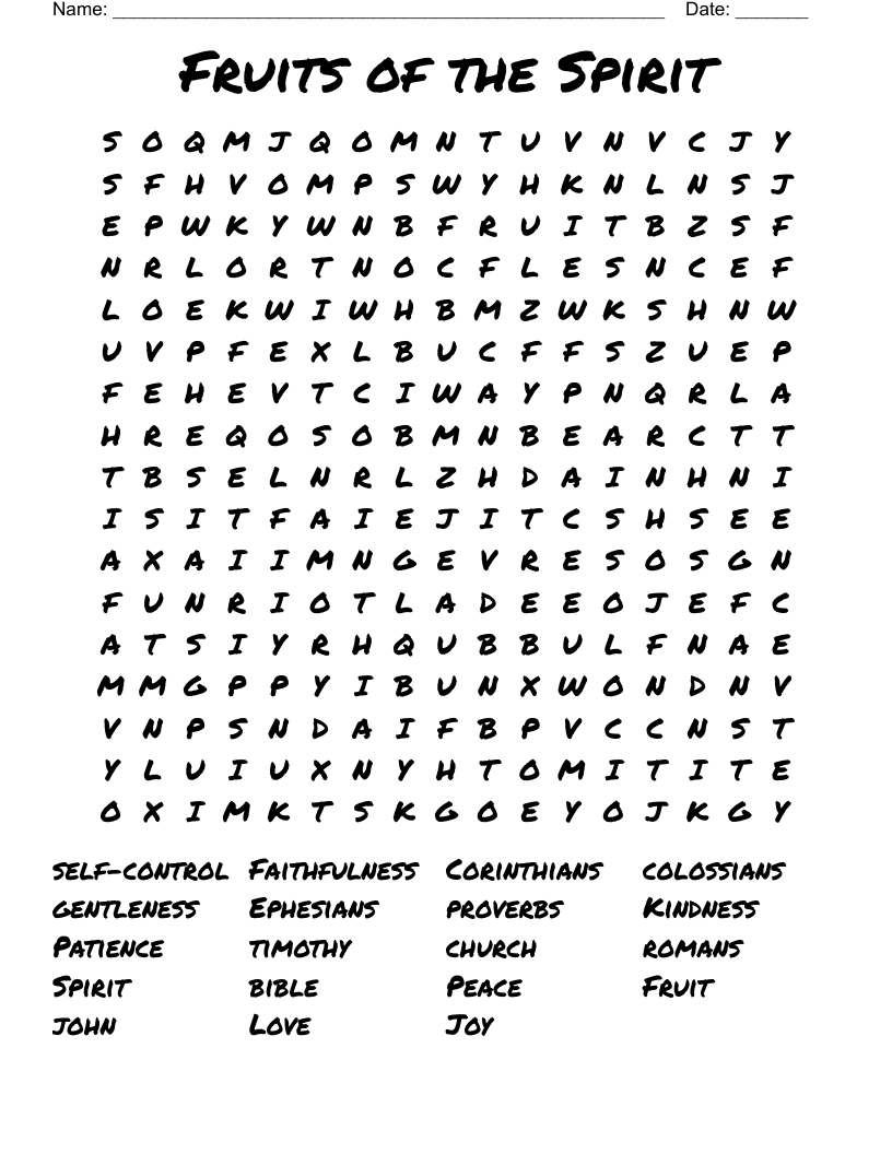 Fruits Of The Spirit Word Search WordMint