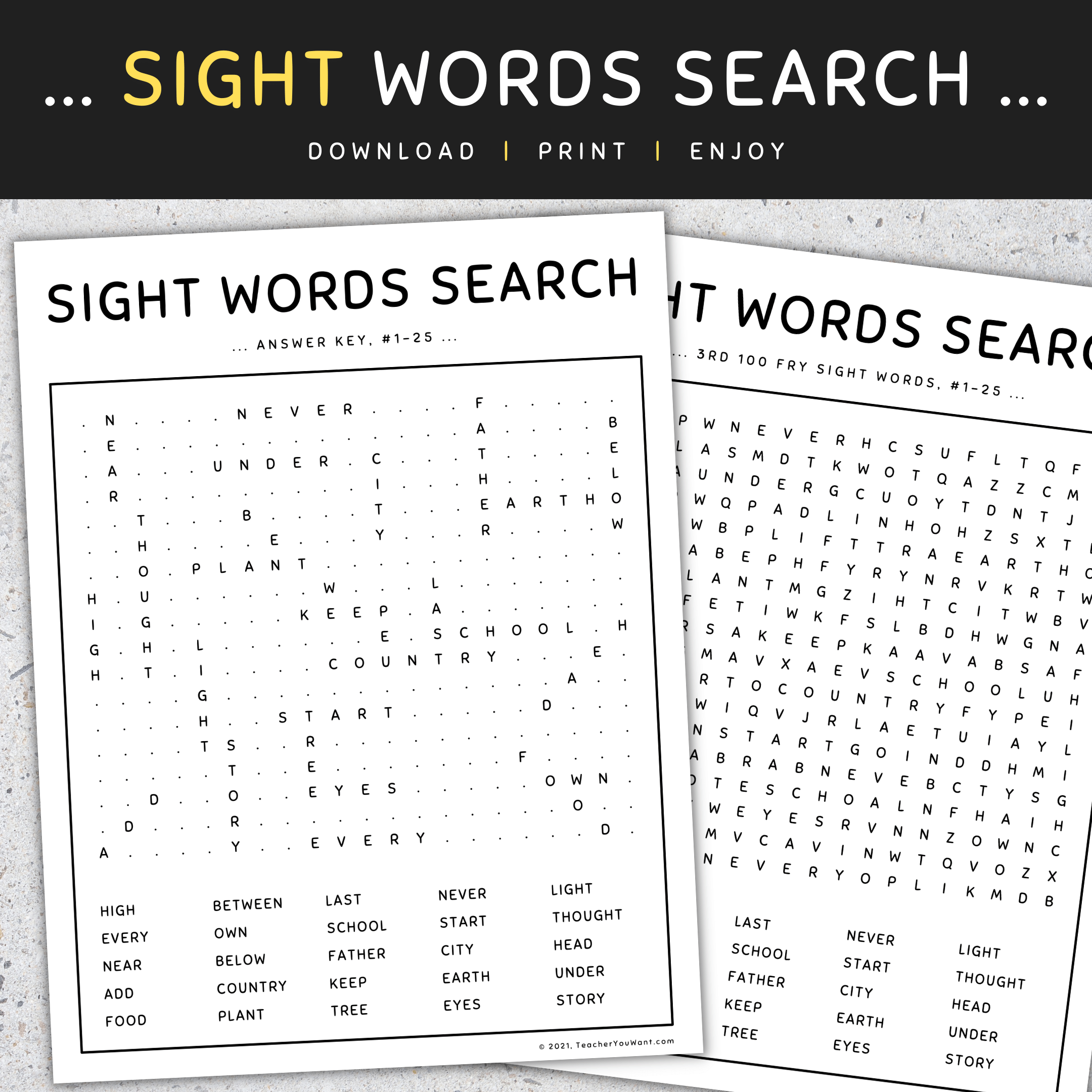 Fry Sight Words Bundle 1 300 Word Search Sight Word Practice SET 6 Made By Teachers