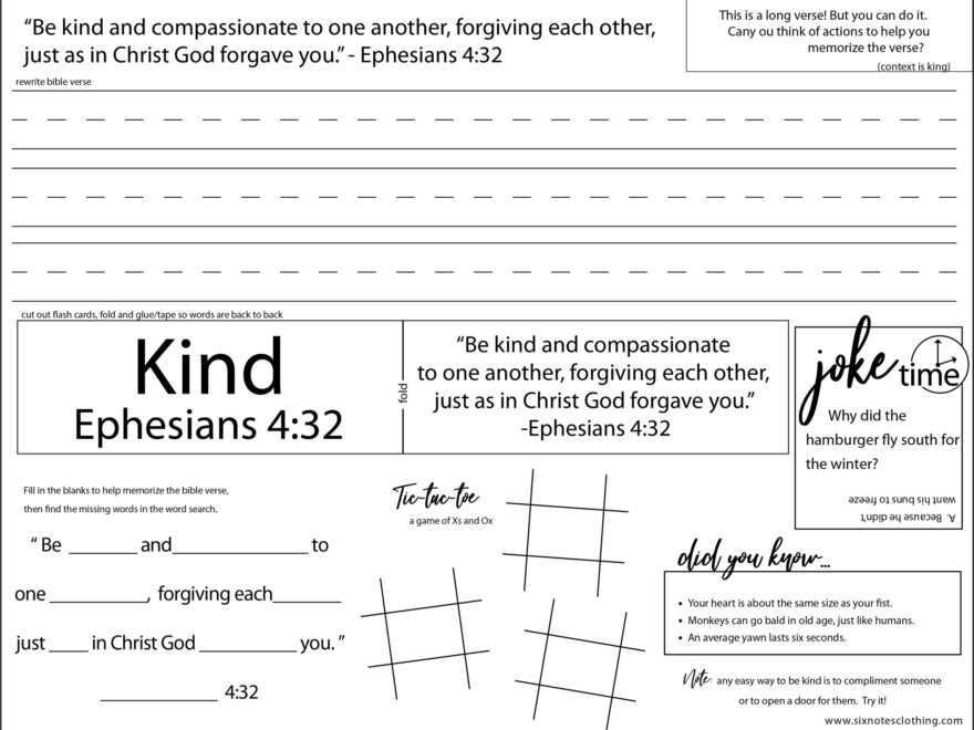 Fun Bible Verse Worksheets For Kids Six Notes Clothing