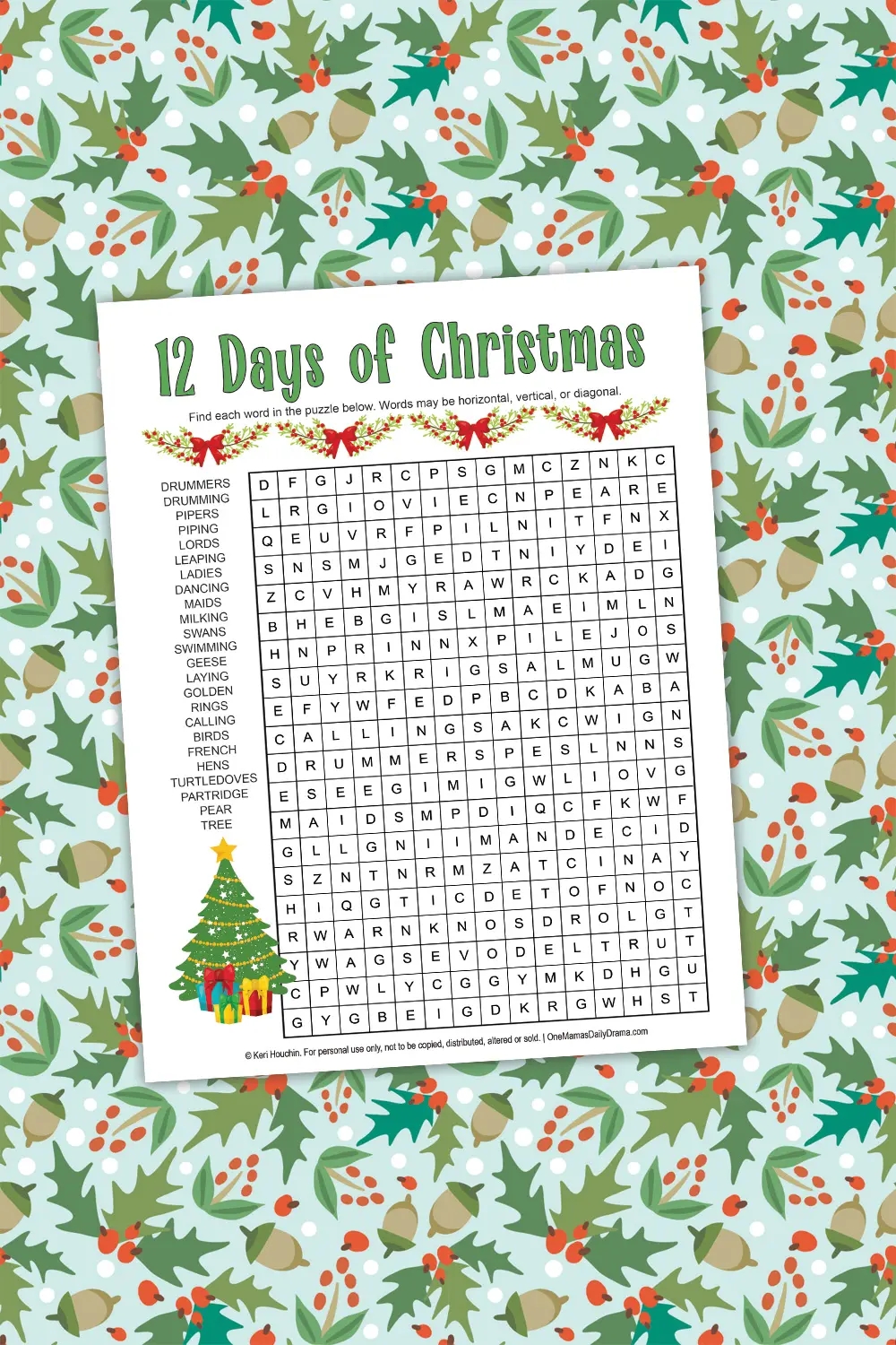 Fun Printable 12 Days Of Christmas Word Search Puzzle