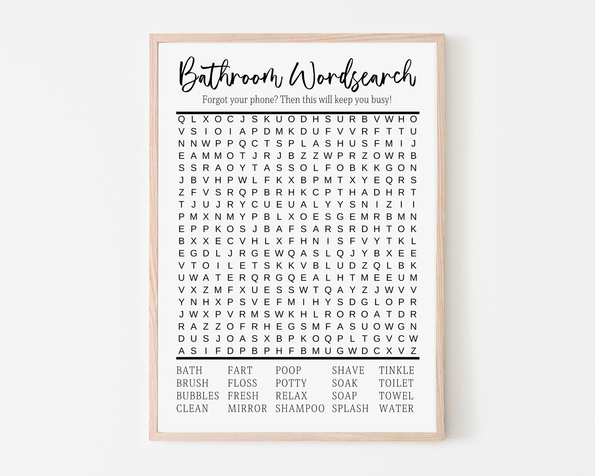Funny Bathroom Print Bathroom Wordsearch Printable Wall Art Printable Bathroom Decor Bathroom Prints Digital Download