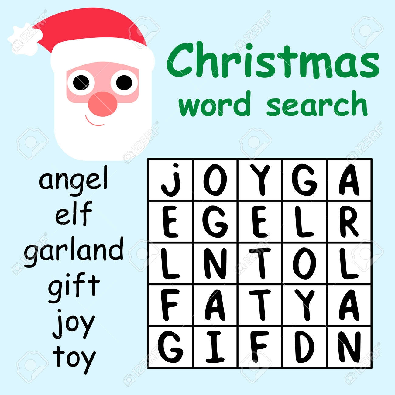 Funny Christmas Word Search Puzzle For Kids Stock Vector Illustration Simple Educational Printable Game For Preschool And School Kids Help Santa Claus To Find All English Words In Word Search Puzzle Royalty