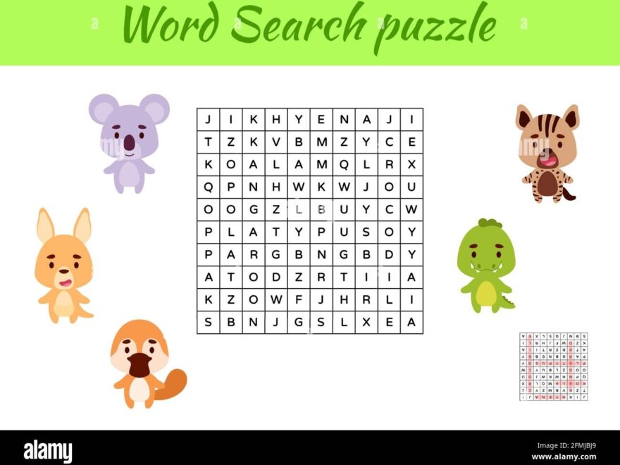 Game Template Word Search Puzzle Of Animals For Children With Pictures Kids Activity Worksheet Printable Version Educational Game For Study English Stock Vector Image Art Alamy