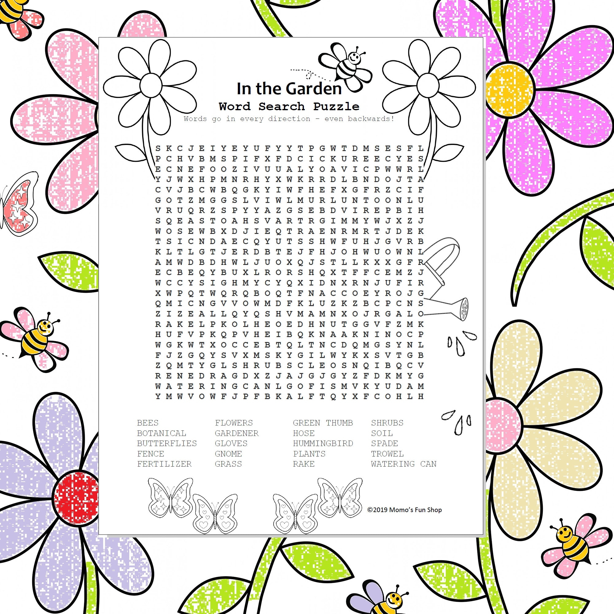 Garden Theme Word Search For Kids Word Search Party Favour Classroom Printable Instant Download PDF Etsy