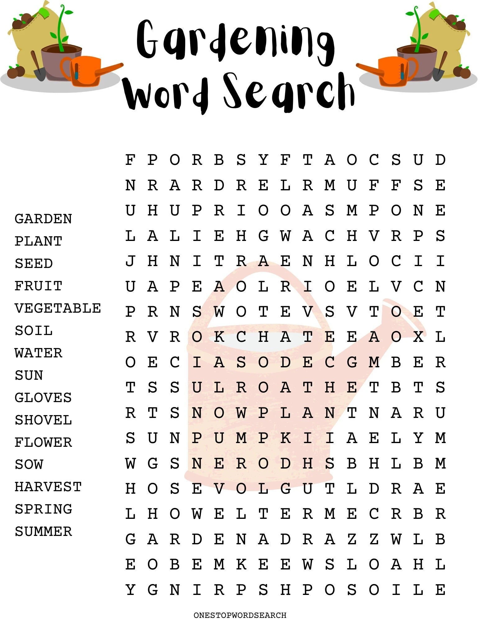 Gardening Word Search Puzzle With Answer Sheet Seasonal Games Seasonal Puzzles Family Activities Children s Puzzles Etsy