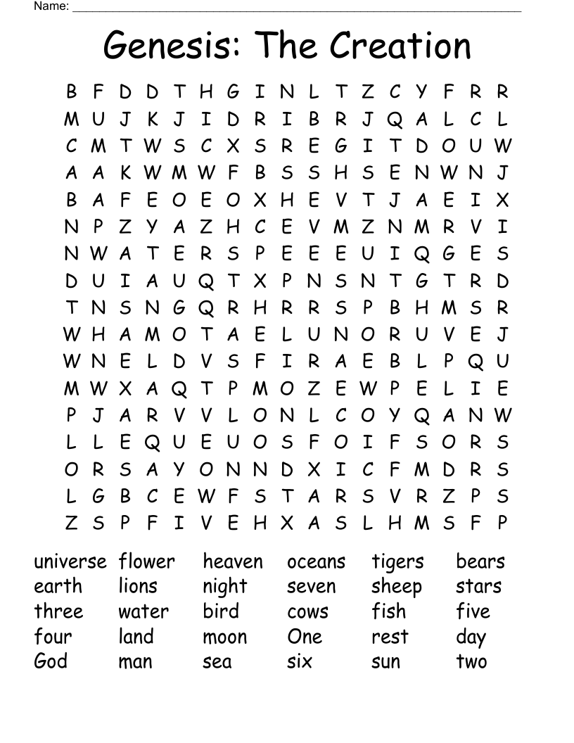 Genesis The Creation Word Search WordMint