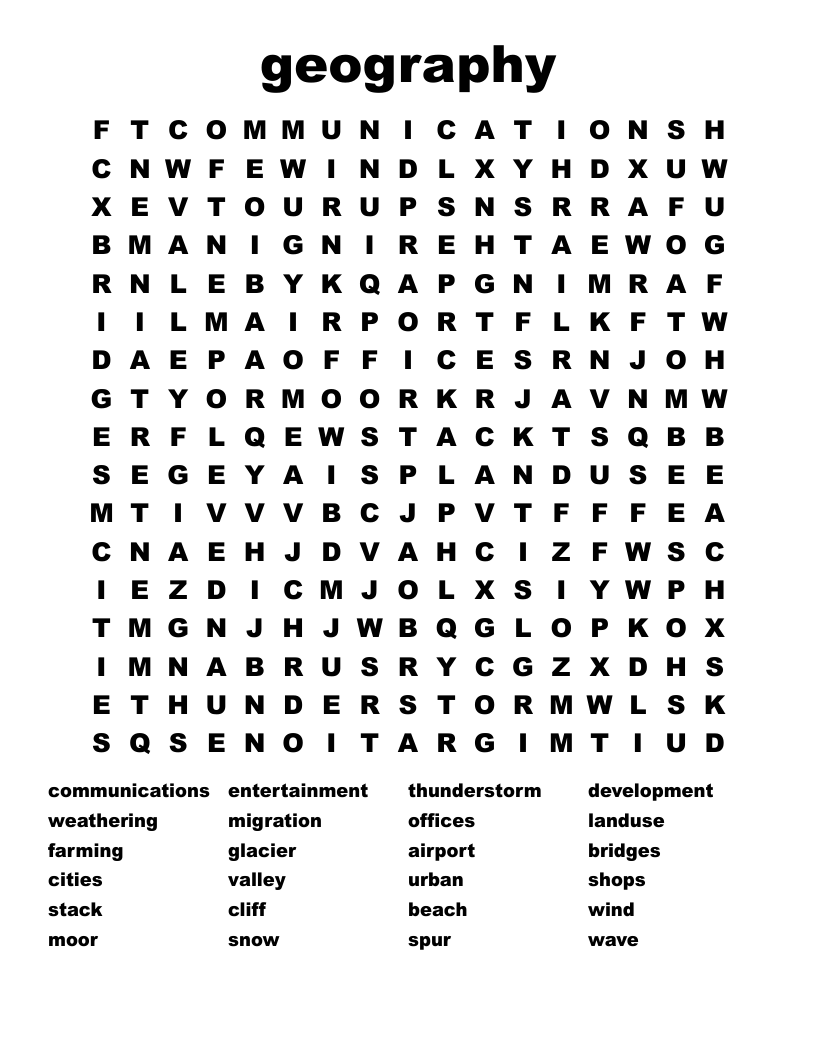 Geography Word Search WordMint
