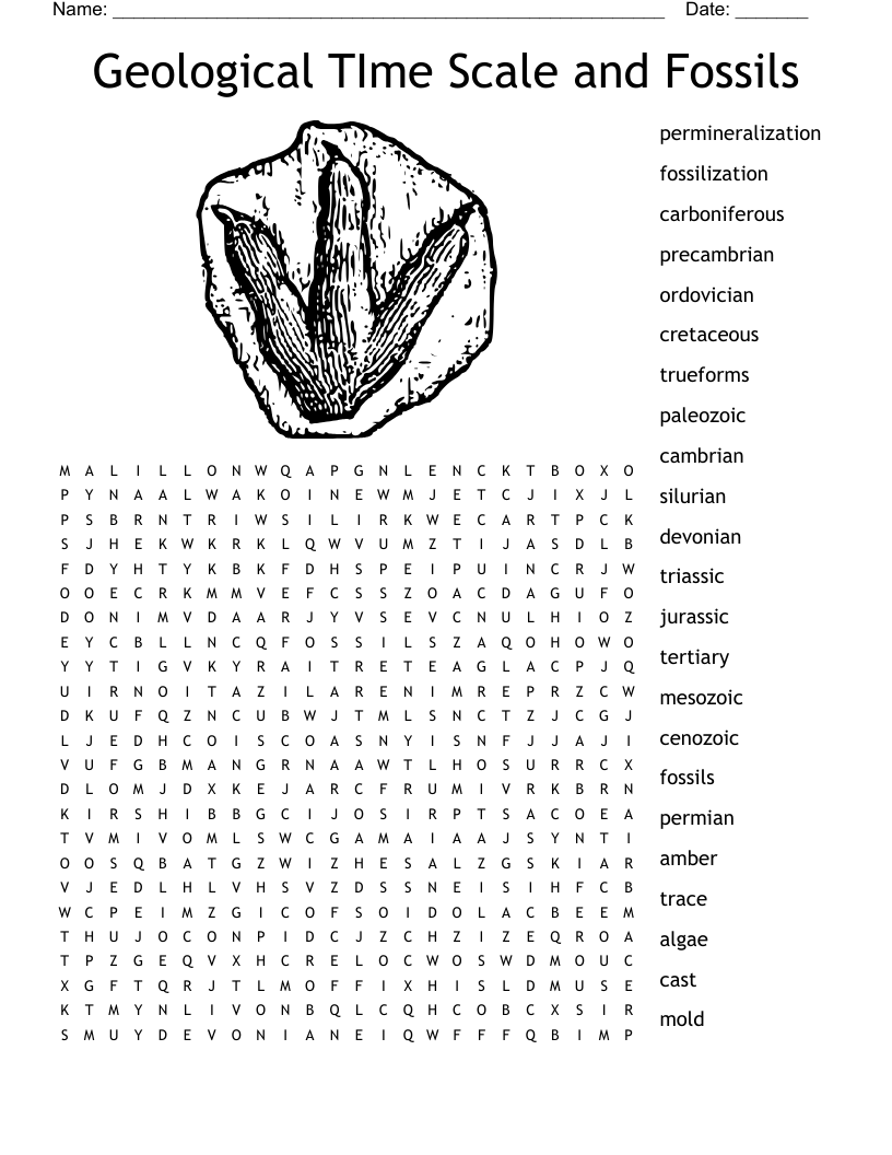 Geological TIme Scale And Fossils Word Search WordMint
