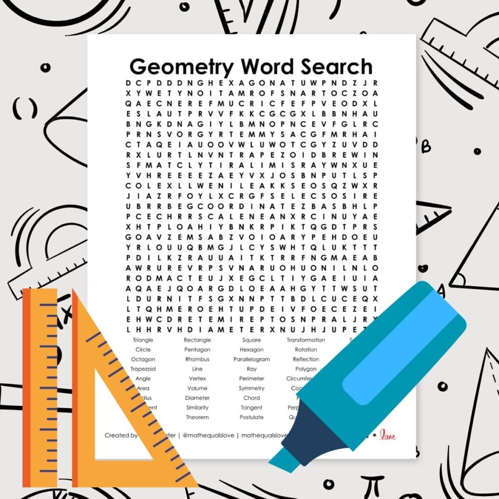 Geometry Word Search Puzzle Math Love