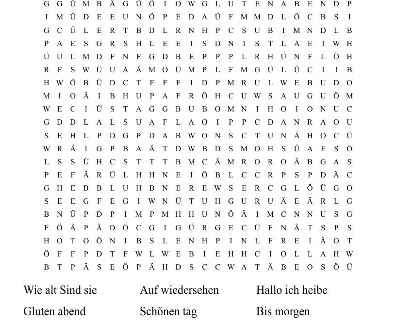 German Greetings Word Search WordMint