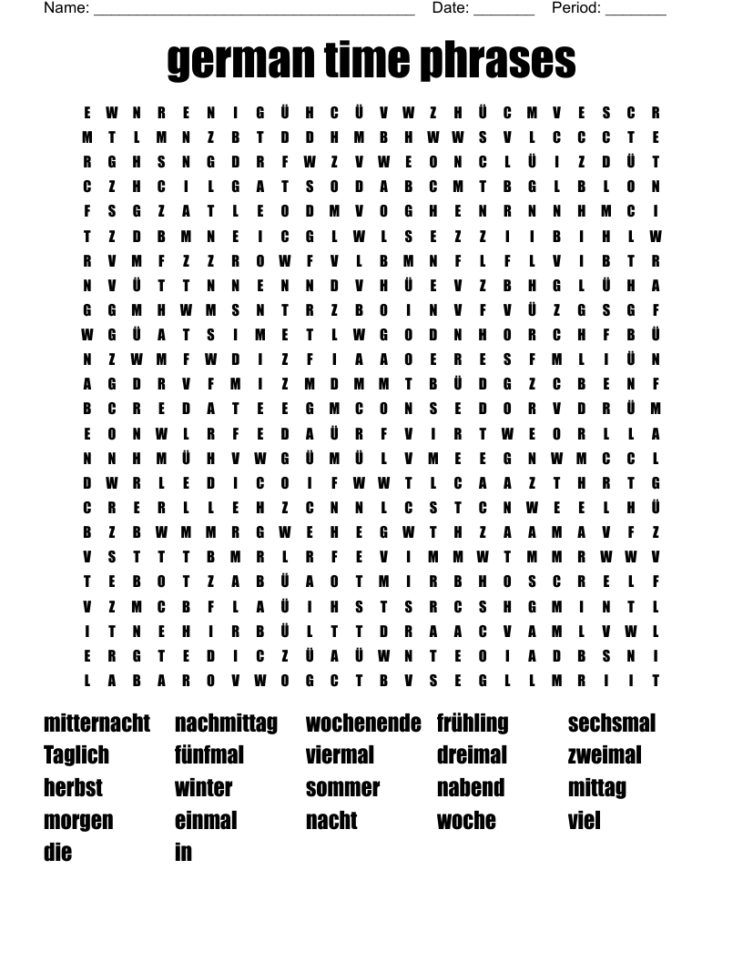 German Time Phrases Word Search WordMint