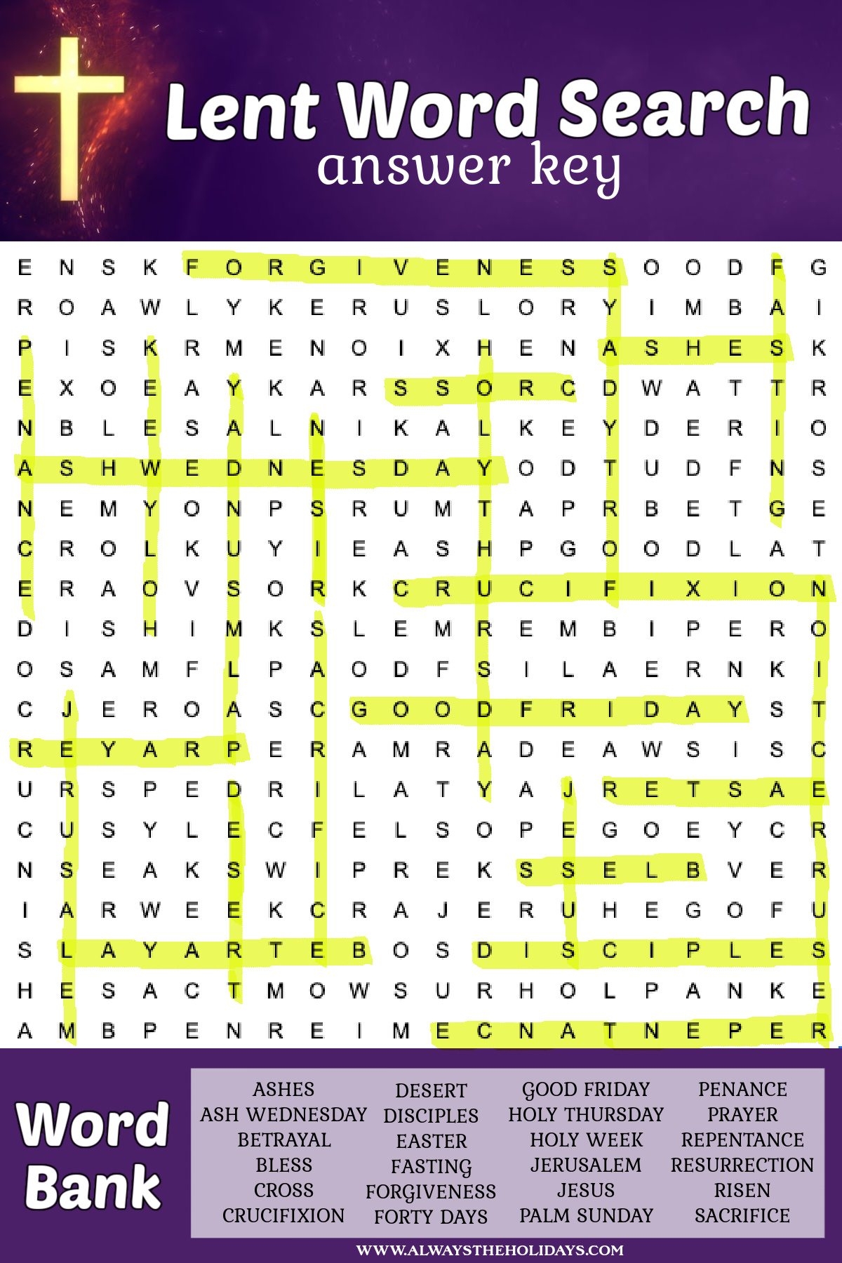 Get A Free Word Search For Lent With An Answer Key Included