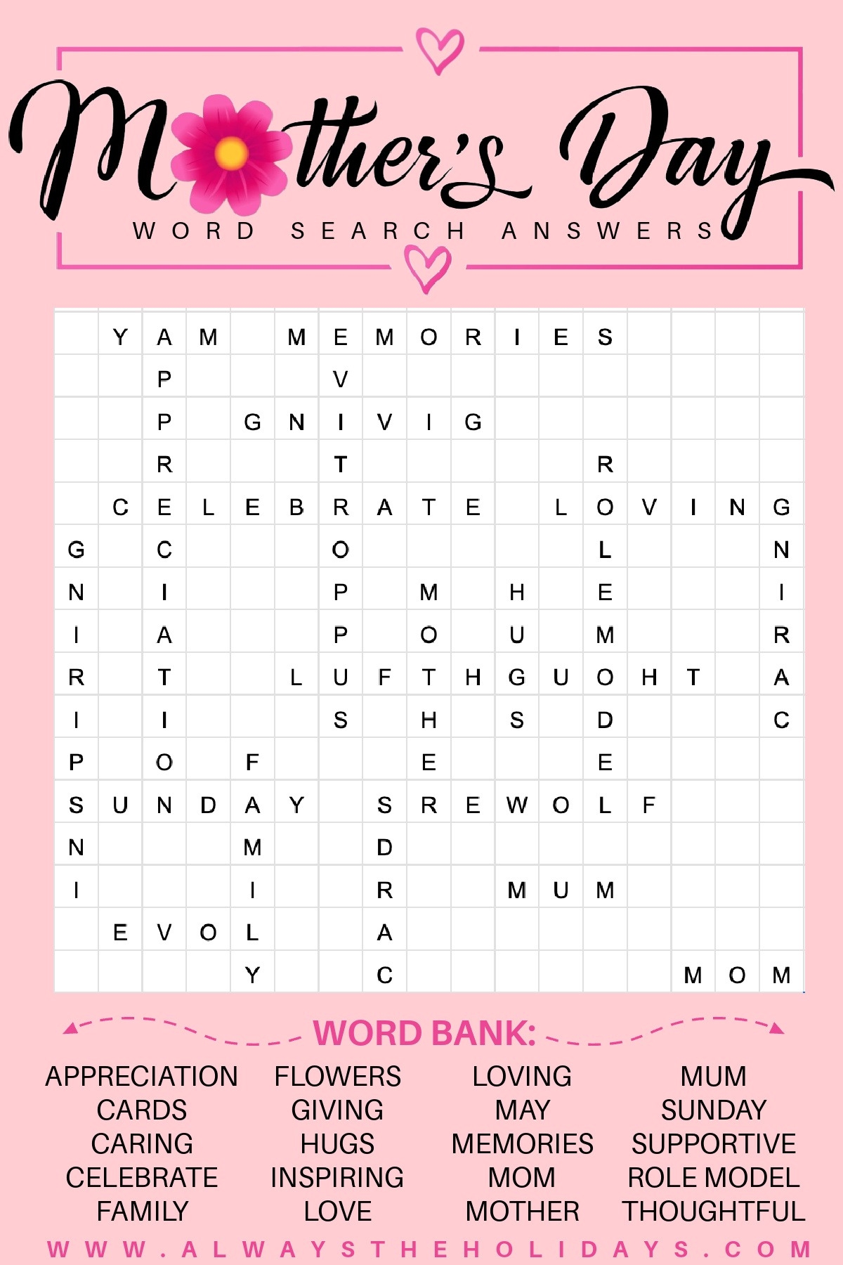 Get A Mothers Day Word Search Free Mothers Day Printable Worksheets Library