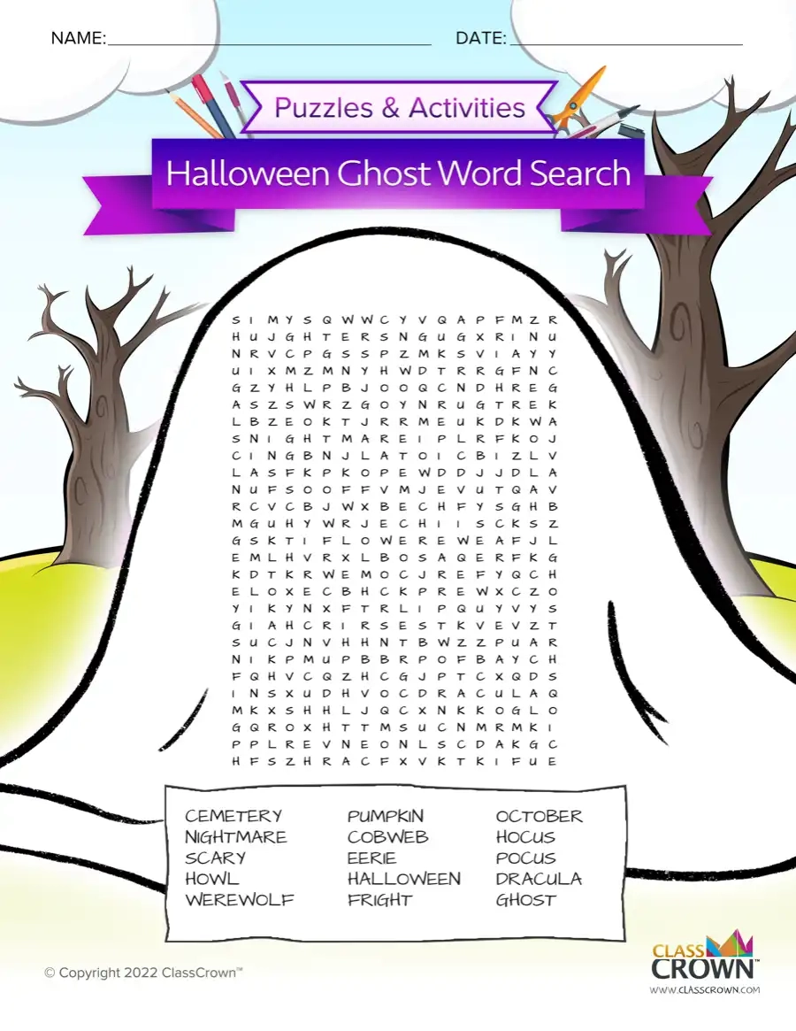 Ghost Word Search Puzzles ClassCrown