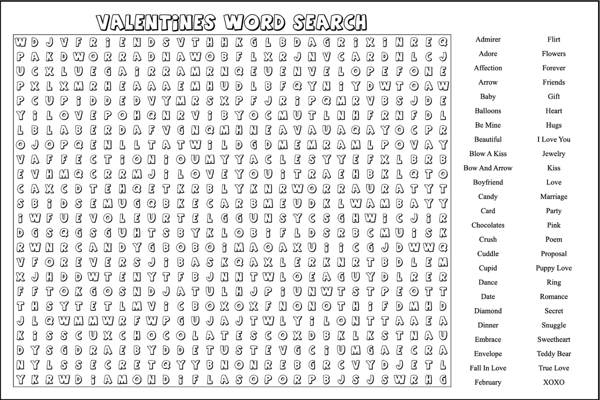 Giant Size Puzzle Page 24 x36 Word Search 50 Words Valentines Theme EBay
