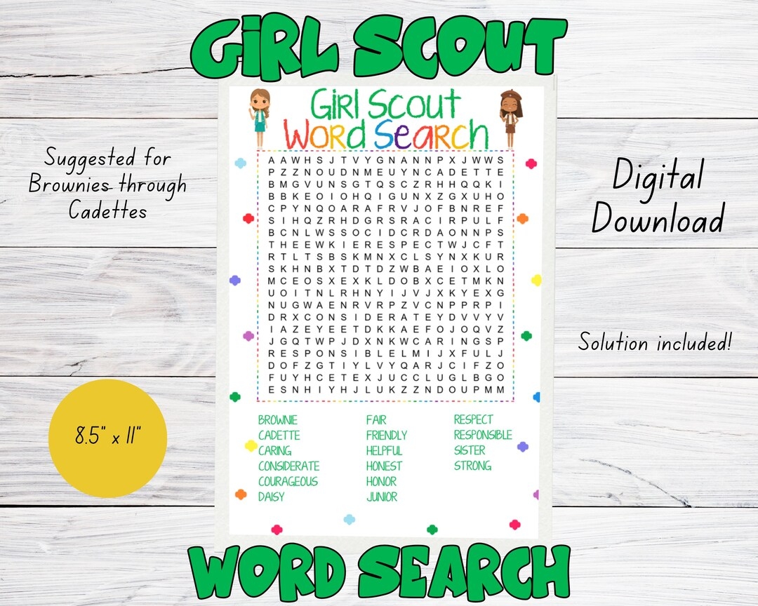 Girl Scout Law Word Search Printable PDF Etsy