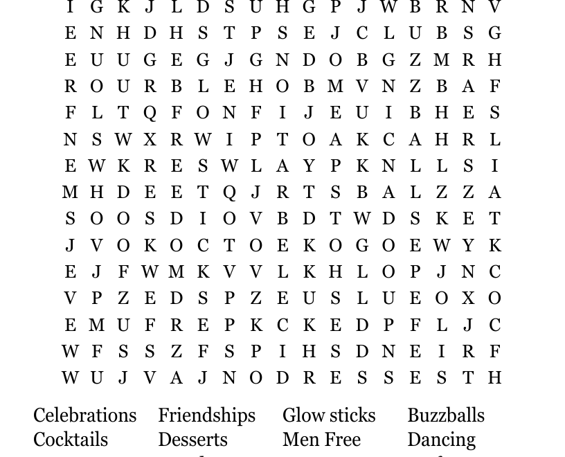 GIRLS NIGHT OUT Word Search WordMint