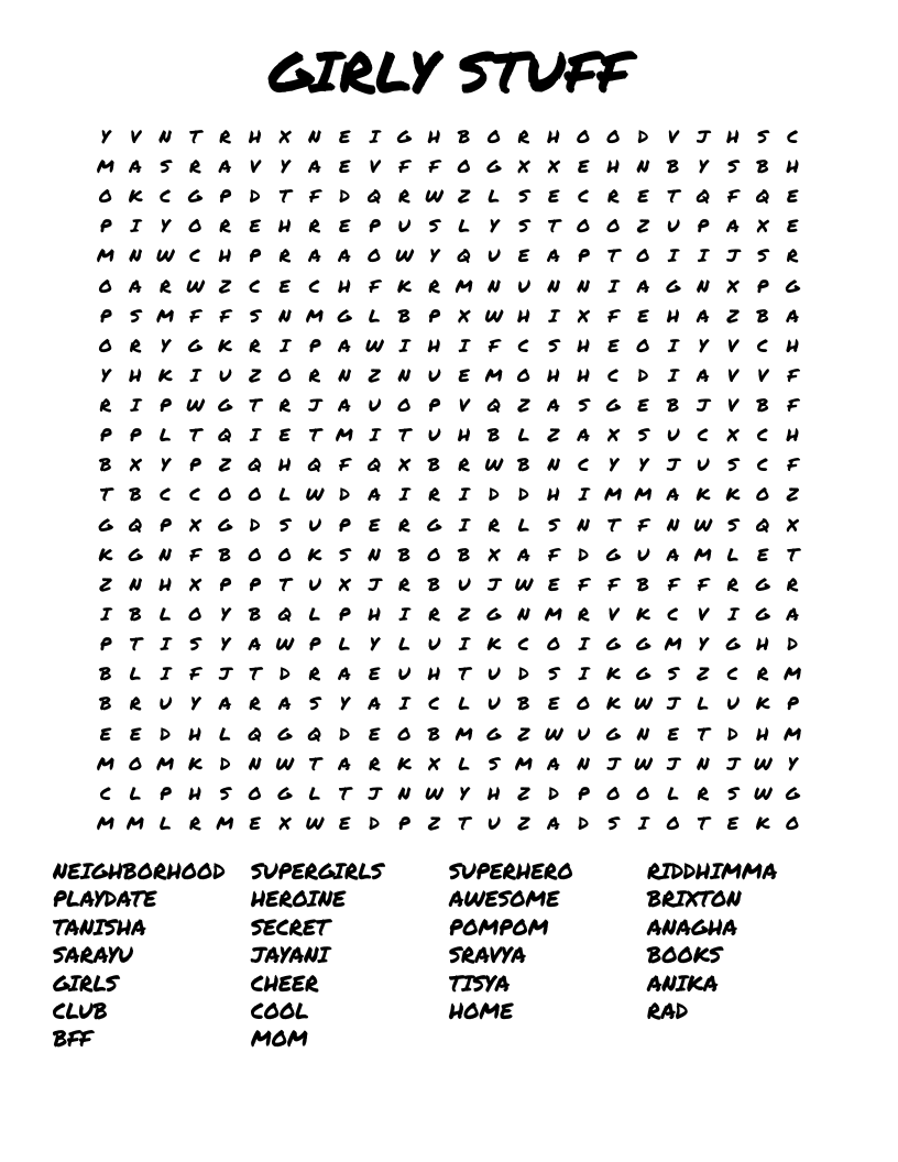 Girly Stuff Word Search WordMint