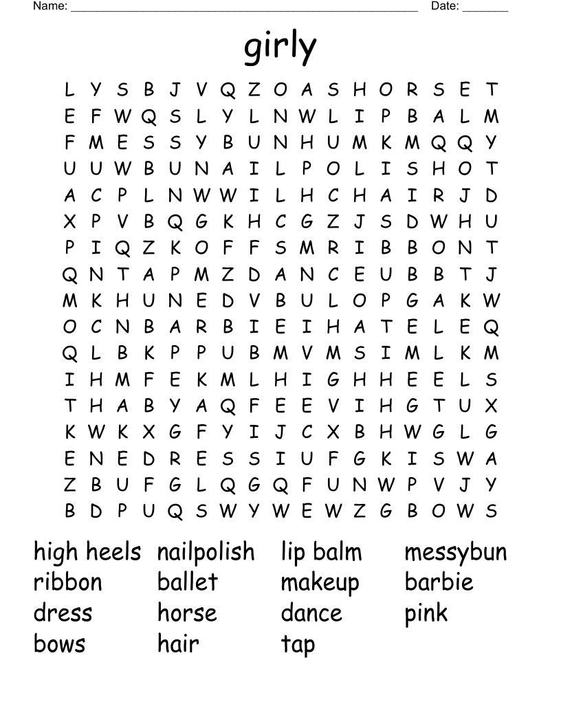 Girly Word Search WordMint