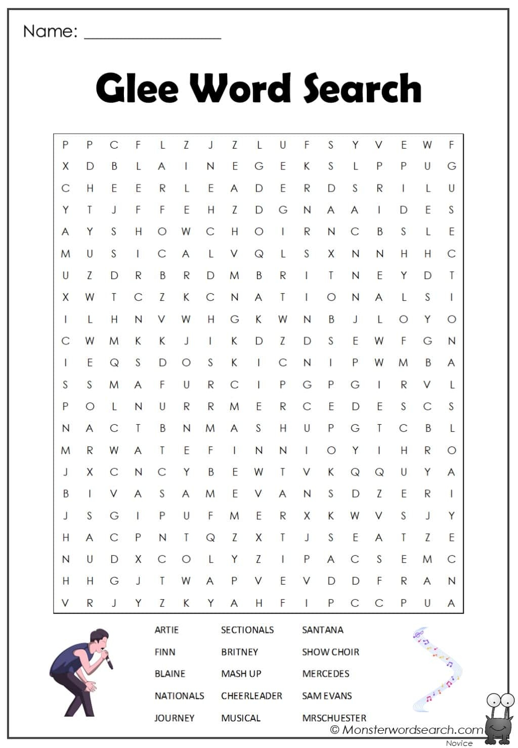 Glee Word Search Monster Word Search