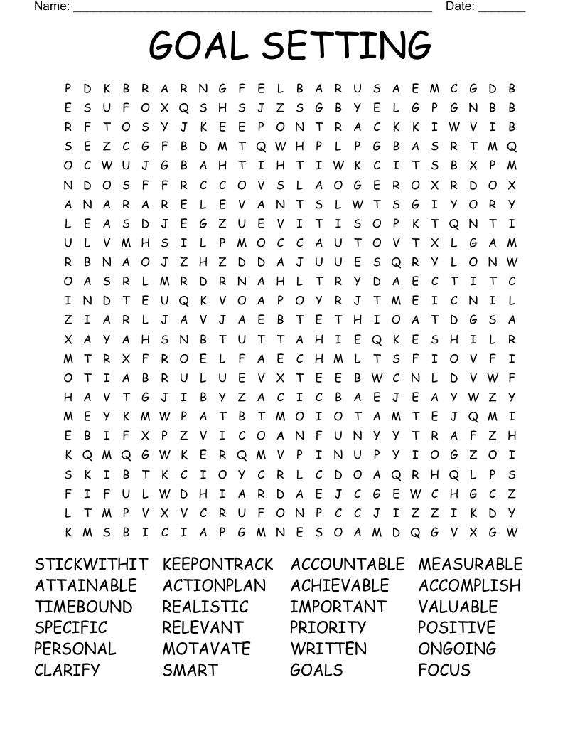 GOAL SETTING Word Search WordMint